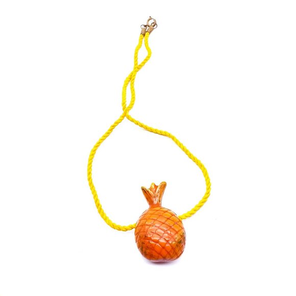 Vintage Yellow Rope Necklace With Ceramic Pineapple Pendant - Picture 2 of 4